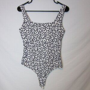 Cheetah Bodysuit Le Lis Gray White Tank Top Square Neck Thong NEW Womens Medium